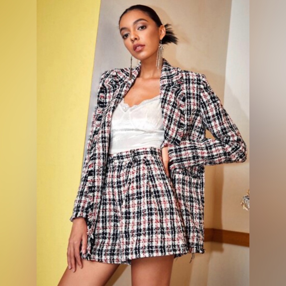SHEIN Plaid Blazer and Shorts Set